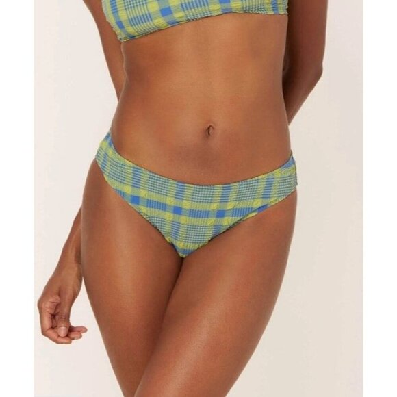 Andie Swim The Bikini Bottom Avacado-Plaid Small Bikini Swimsuit Low Rise - Picture 1 of 2